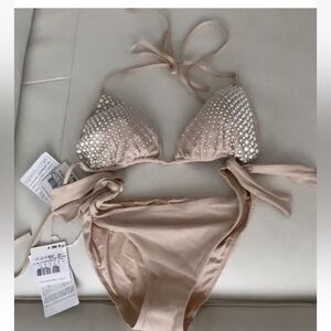 NWT LA PERLA PEARLS 2 piece swim set/ Bikini ITALY Nude/White $1,150 M 36C